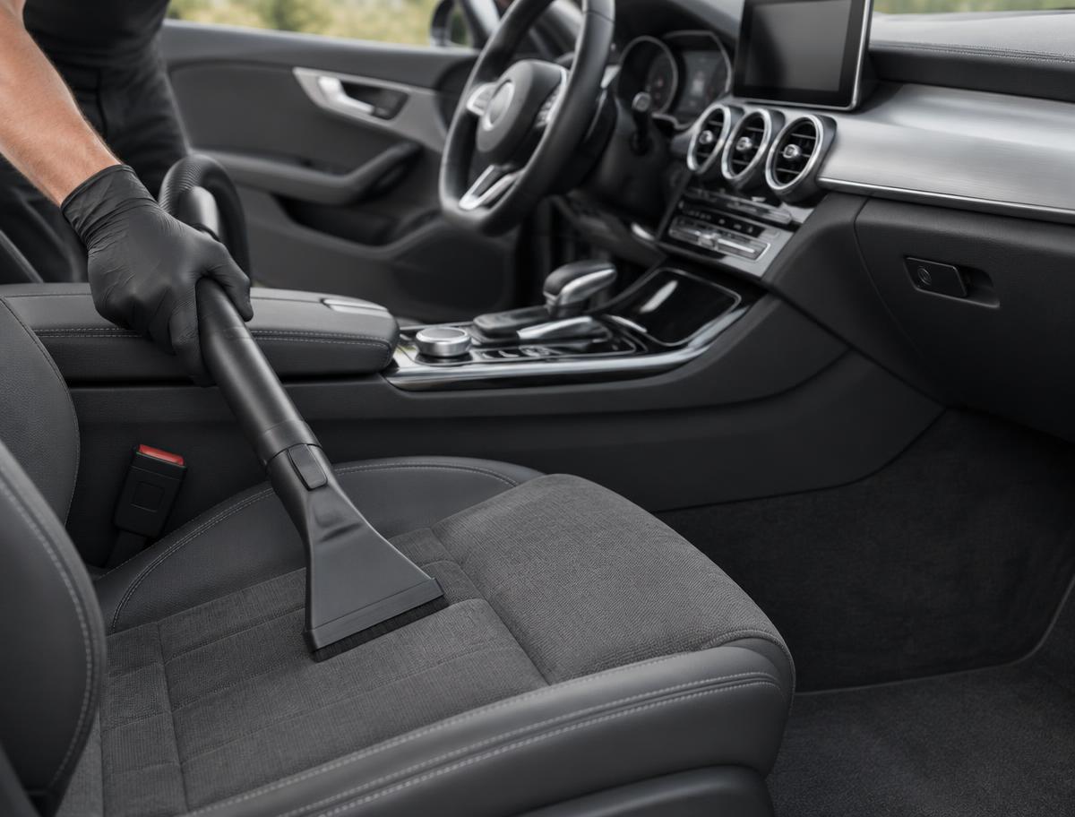 Professional vacuuming and detailing a car interior